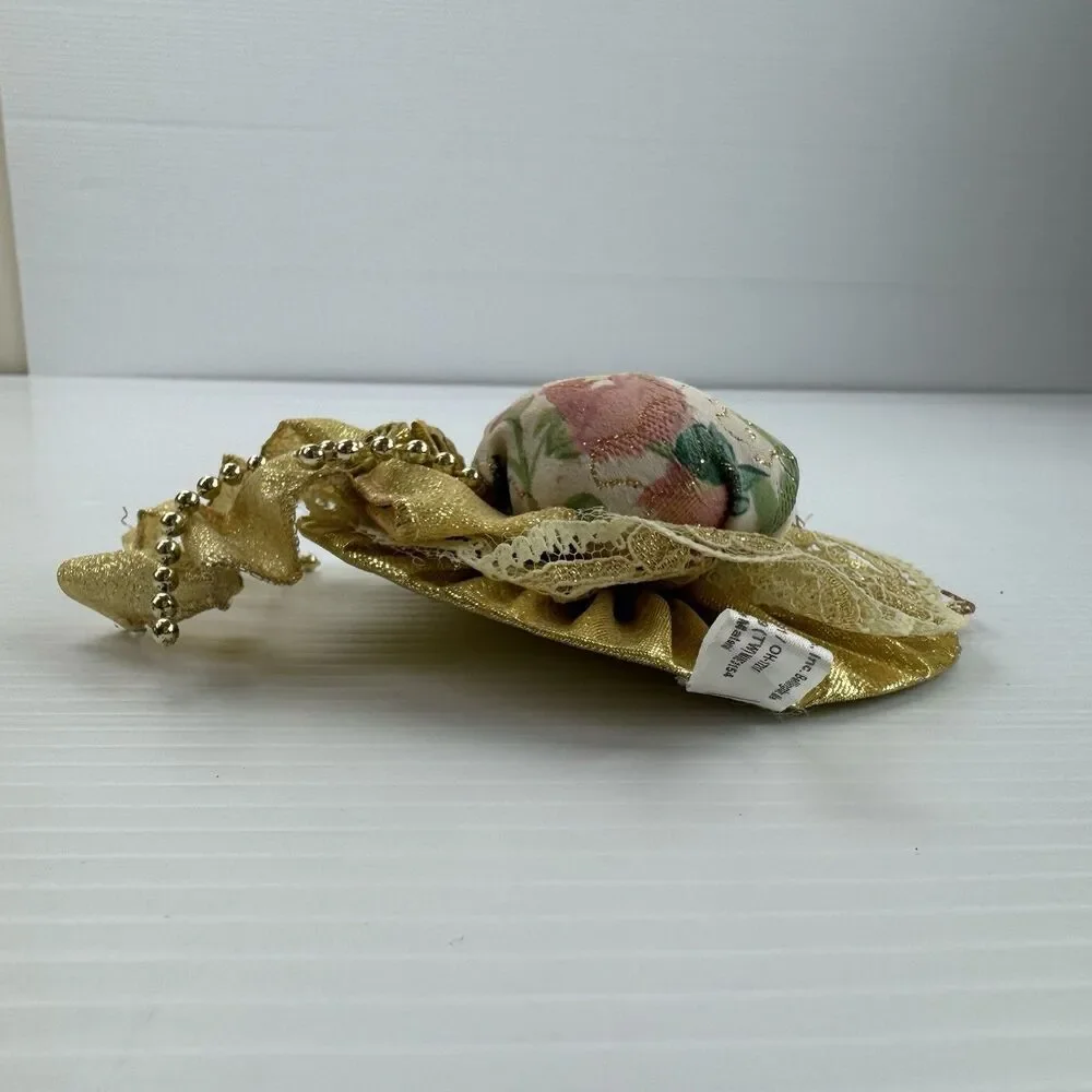 Bradford Novelty Victorian Hat & Parasol Ornaments Gold Lace Floral Fabric Set